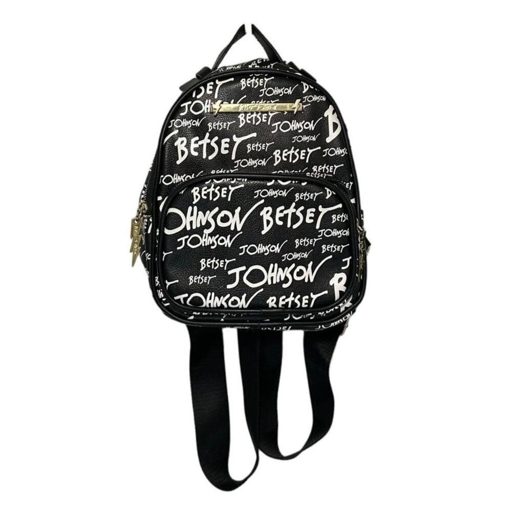 Betsey Johnson Logo AOP Mini Backpack Black White Adjustable Straps Grunge